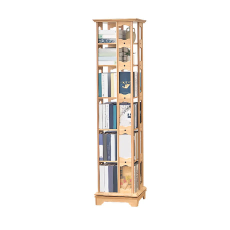 Casual Brown Rotating Wooden Open Back Narrow Bookcase Image - 2