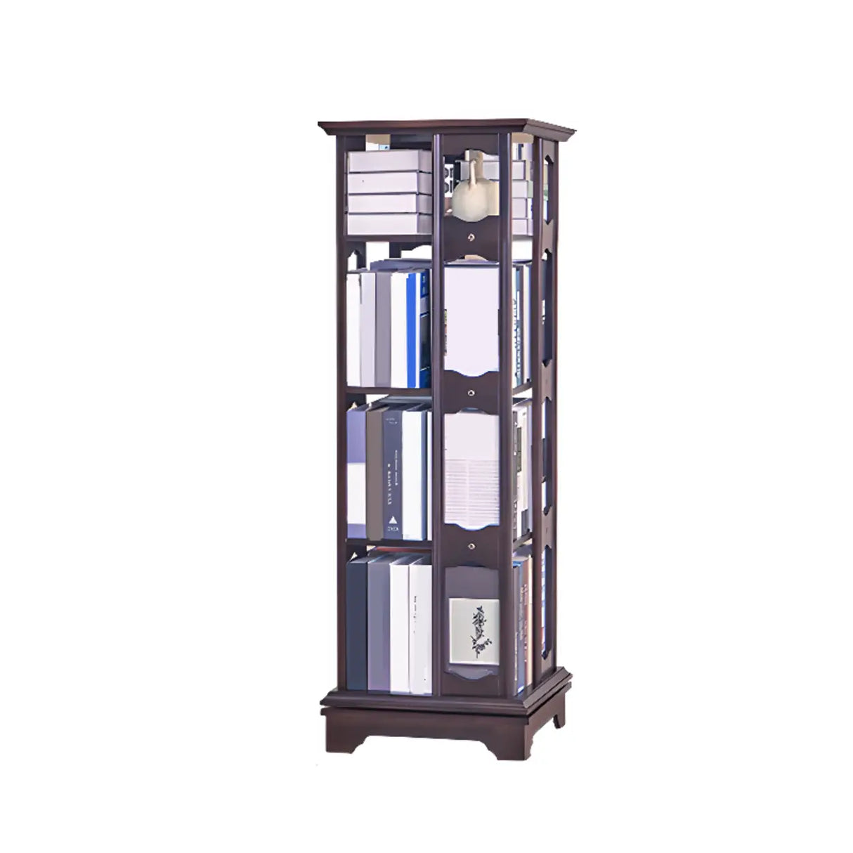 Casual Brown Rotating Wooden Open Back Narrow Bookcase Image - 11