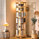 Casual Brown Rotating Wooden Open Back Narrow Bookcase Image - 5