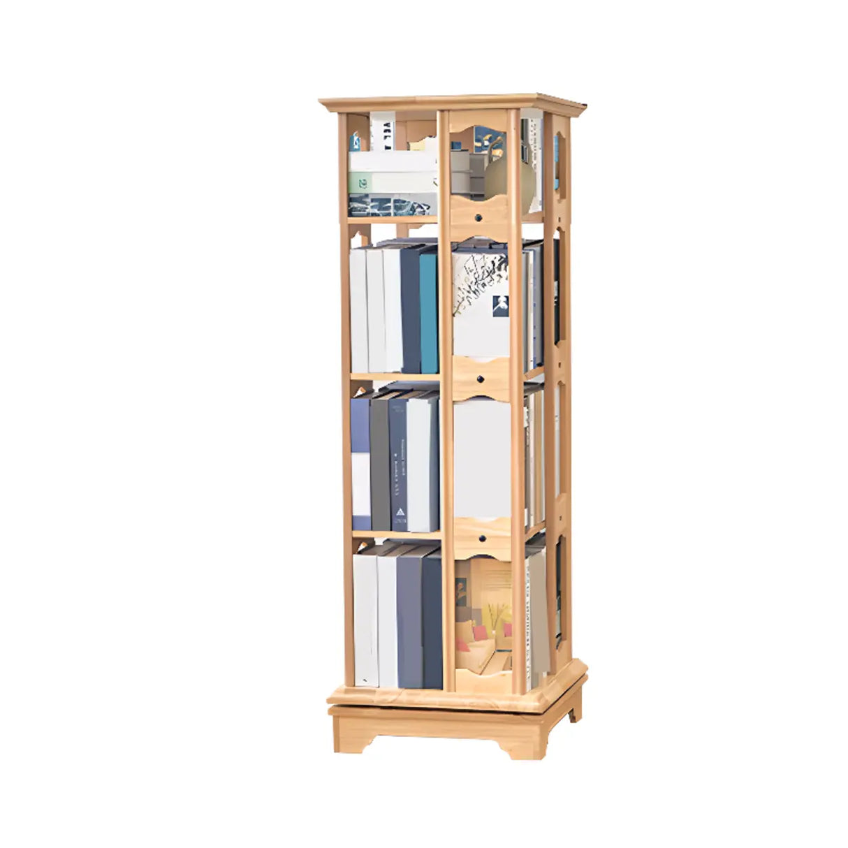 Casual Brown Rotating Wooden Open Back Narrow Bookcase Image - 13