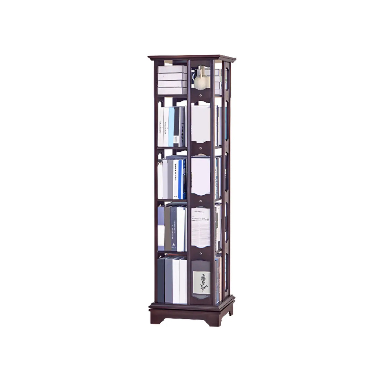 Casual Brown Rotating Wooden Open Back Narrow Bookcase Image - 6