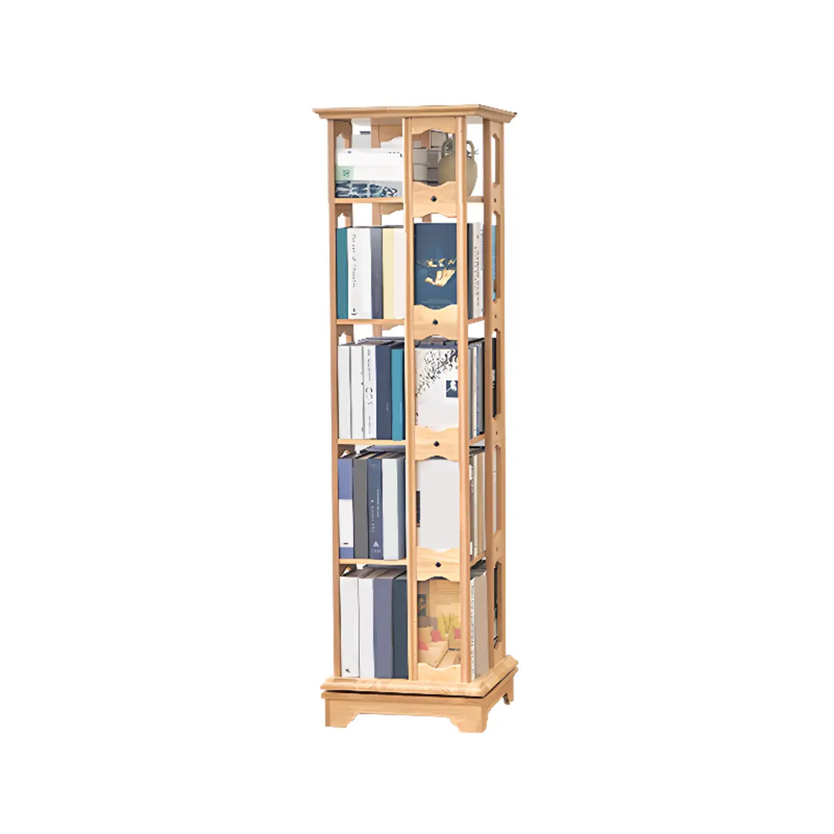 Casual Brown Rotating Wooden Open Back Narrow Bookcase Image - 7