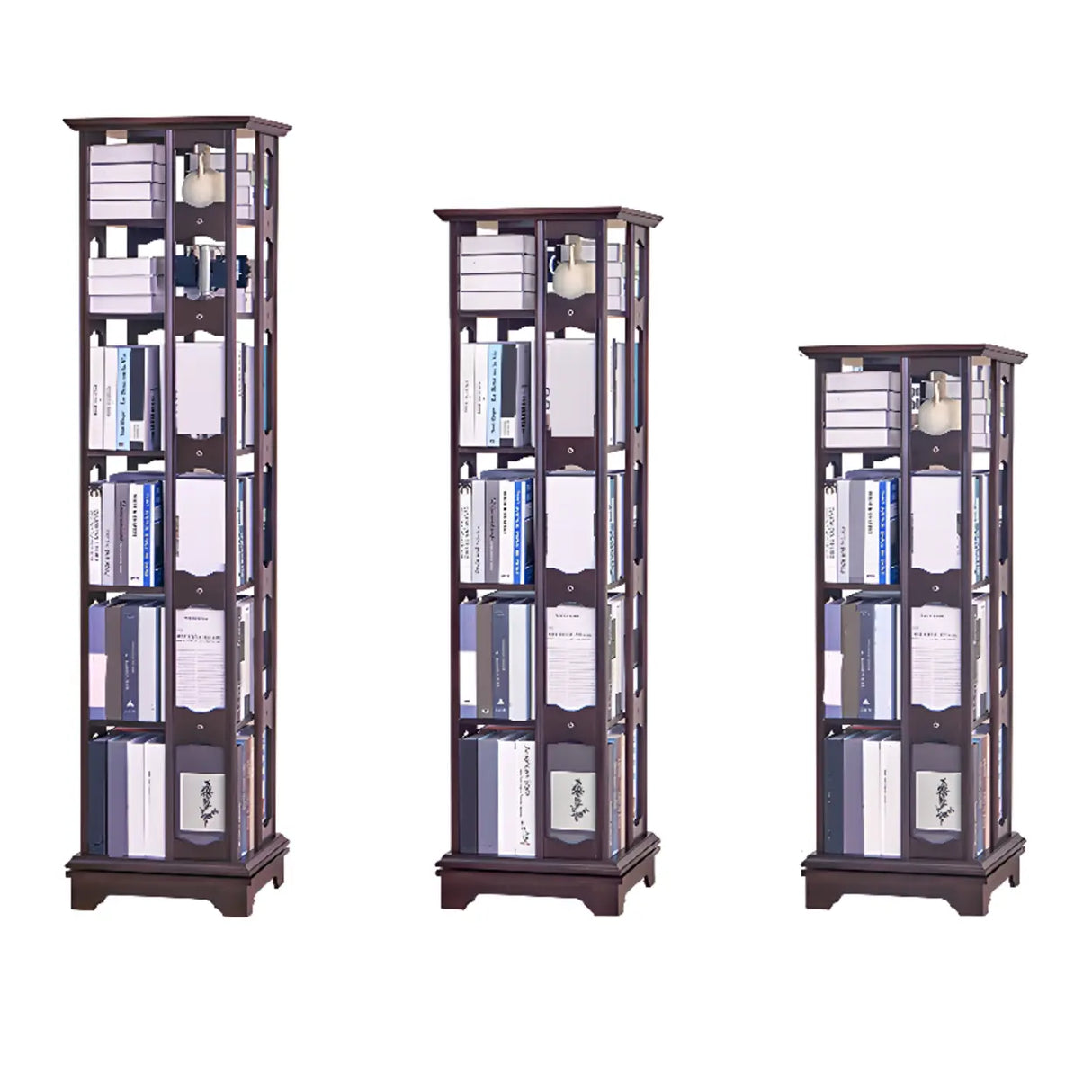Casual Brown Rotating Wooden Open Back Narrow Bookcase Image - 17