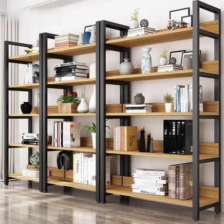 Casual Brown Steel Frame Open Shelf Etagere Bookshelf Image - 1