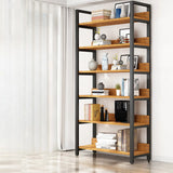 Casual Brown Steel Frame Open Shelf Etagere Bookshelf Image - 11