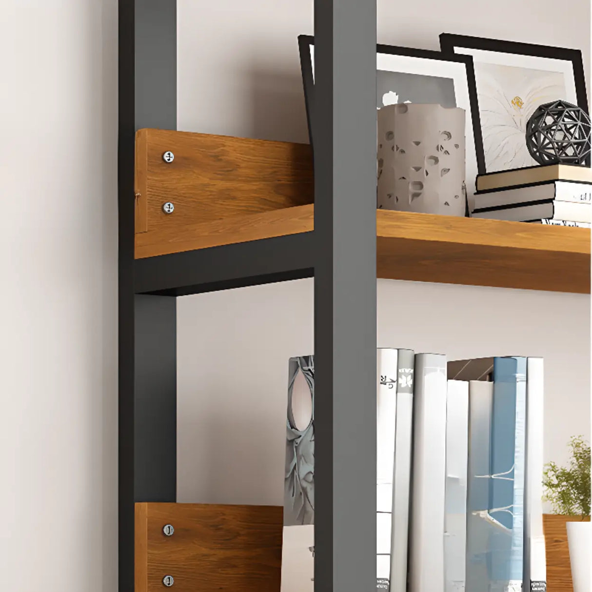 Casual Brown Steel Frame Open Shelf Etagere Bookshelf Image - 14