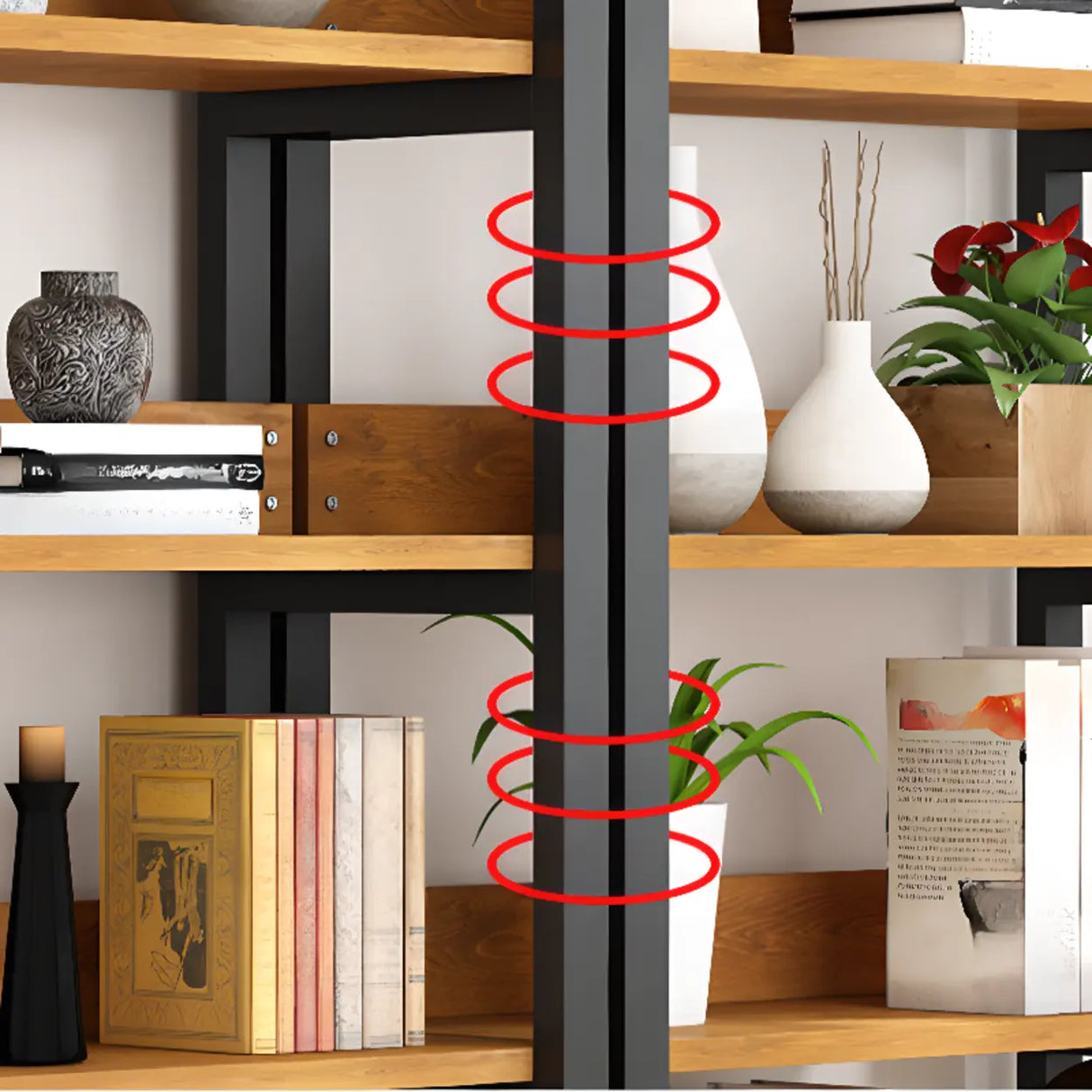 Casual Brown Steel Frame Open Shelf Etagere Bookshelf Image - 15