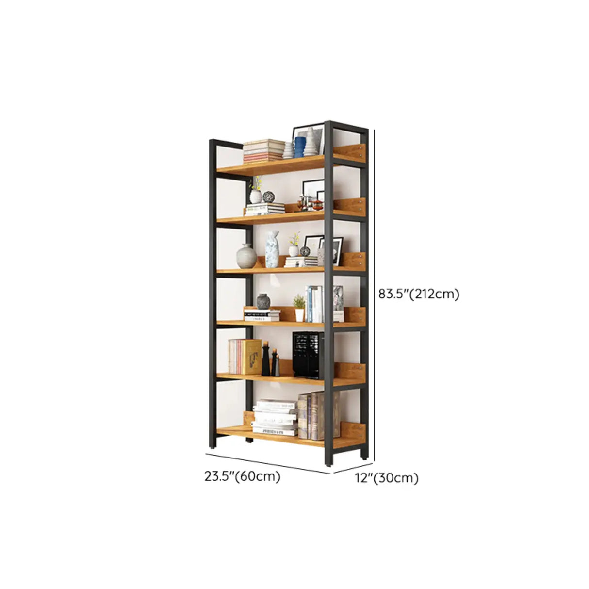 Casual Brown Steel Frame Open Shelf Etagere Bookshelf 
