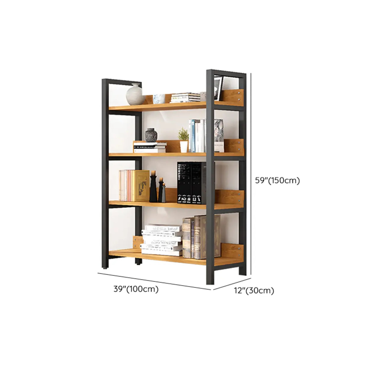 Casual Brown Steel Frame Open Shelf Etagere Bookshelf Image - 20