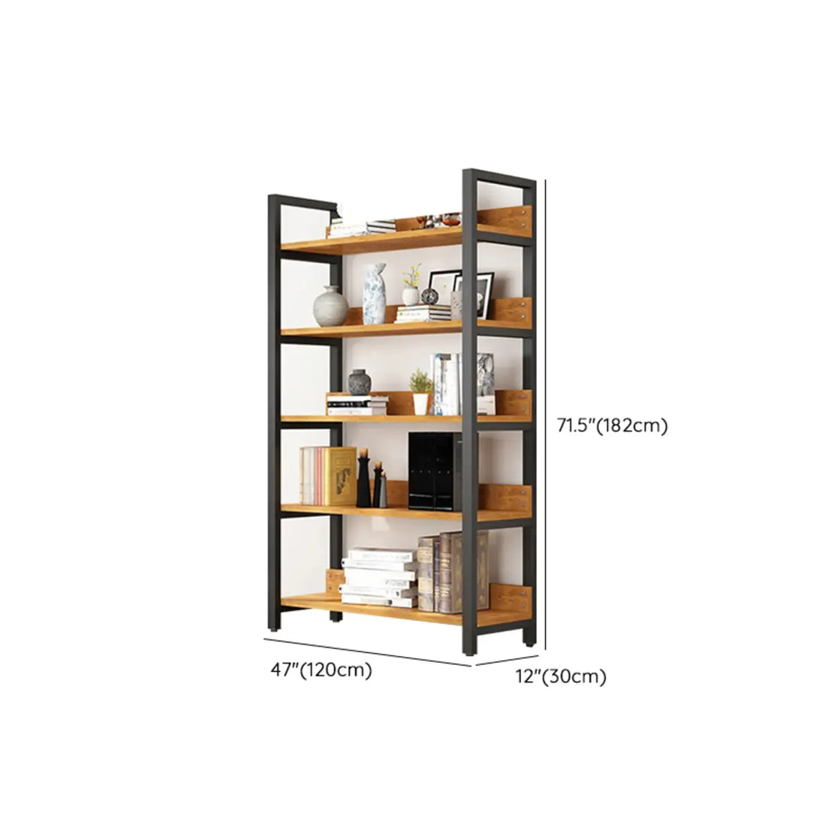 Casual Brown Steel Frame Open Shelf Etagere Bookshelf Image - 22