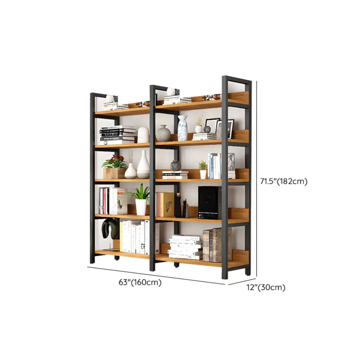 Casual Brown Steel Frame Open Shelf Etagere Bookshelf Image - 26