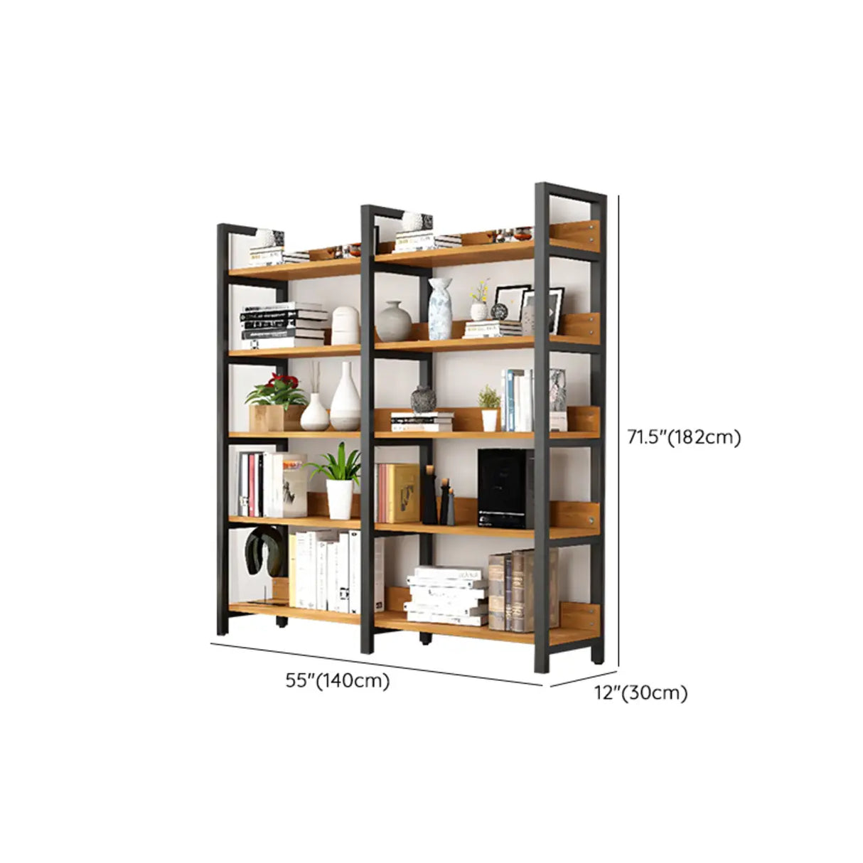 Casual Brown Steel Frame Open Shelf Etagere Bookshelf Image - 27