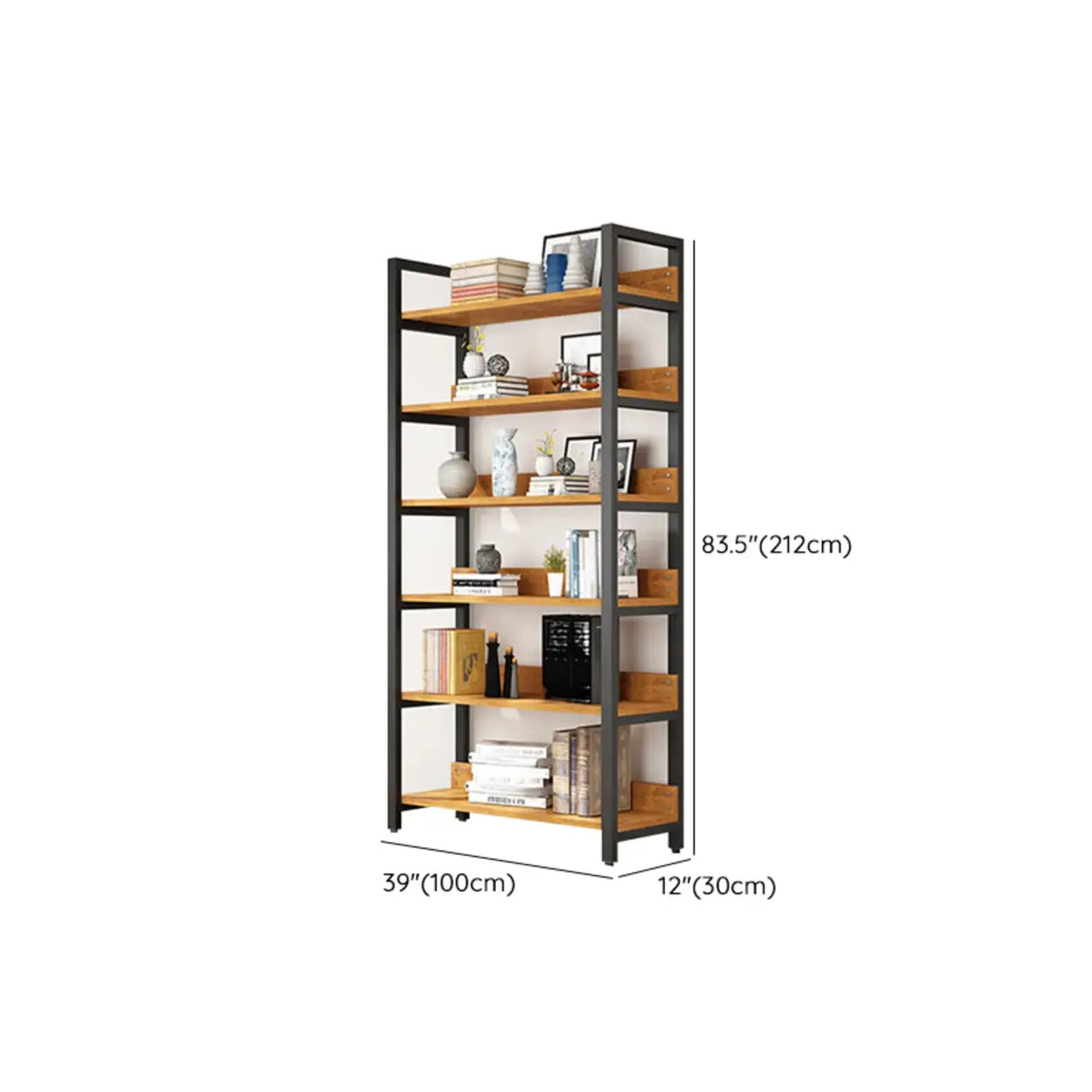 Casual Brown Steel Frame Open Shelf Etagere Bookshelf Image - 30