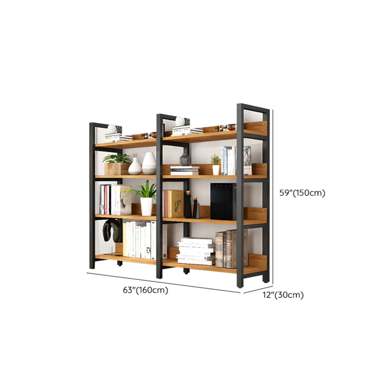 Casual Brown Steel Frame Open Shelf Etagere Bookshelf Image - 32