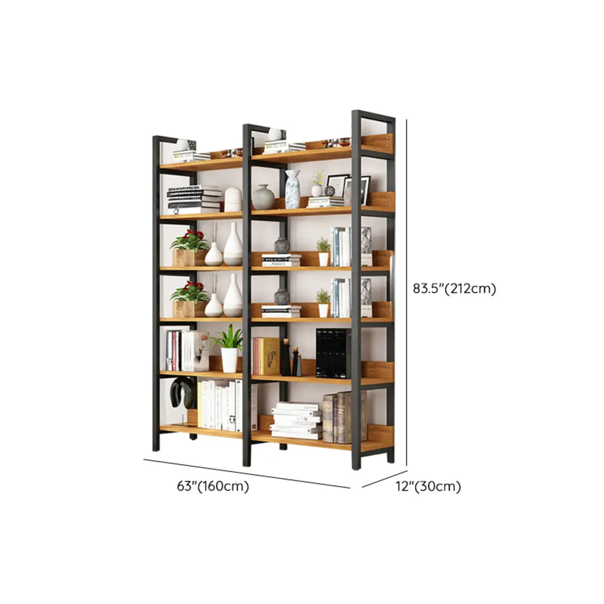 Casual Brown Steel Frame Open Shelf Etagere Bookshelf Image - 34