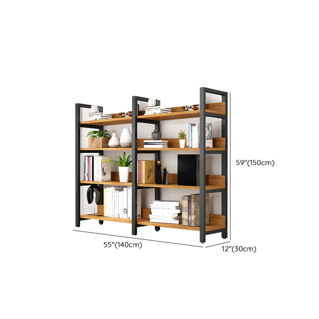 Casual Brown Steel Frame Open Shelf Etagere Bookshelf Image - 36