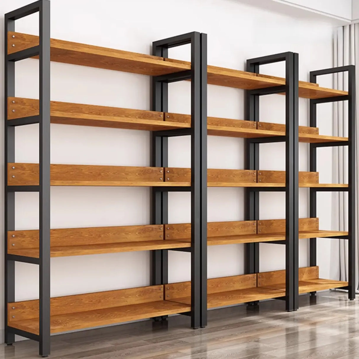 Casual Brown Steel Frame Open Shelf Etagere Bookshelf Image - 4