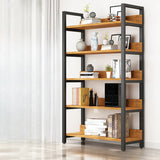 Casual Brown Steel Frame Open Shelf Etagere Bookshelf Image - 9