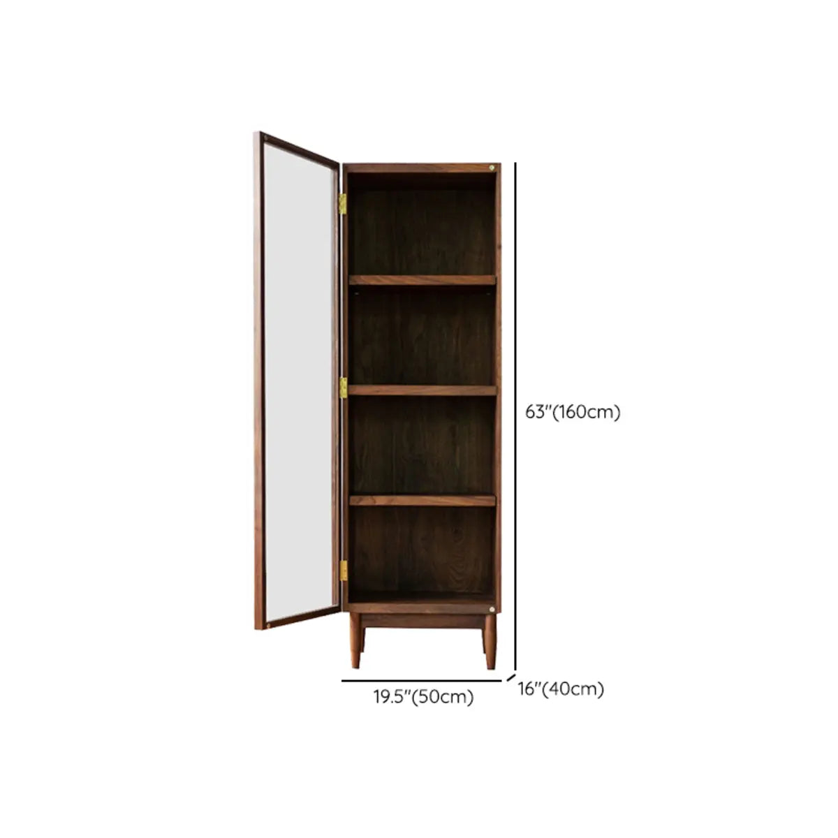 Casual Brown Wood Vertical Glass Door Narrow Bookcase 