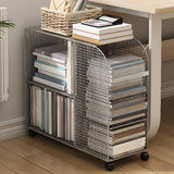 Casual Chic Gray Alloy Rolling Mesh Storage Bookcase Image - 1