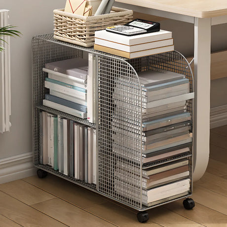 Casual Chic Gray Alloy Rolling Mesh Storage Bookcase Image - 1