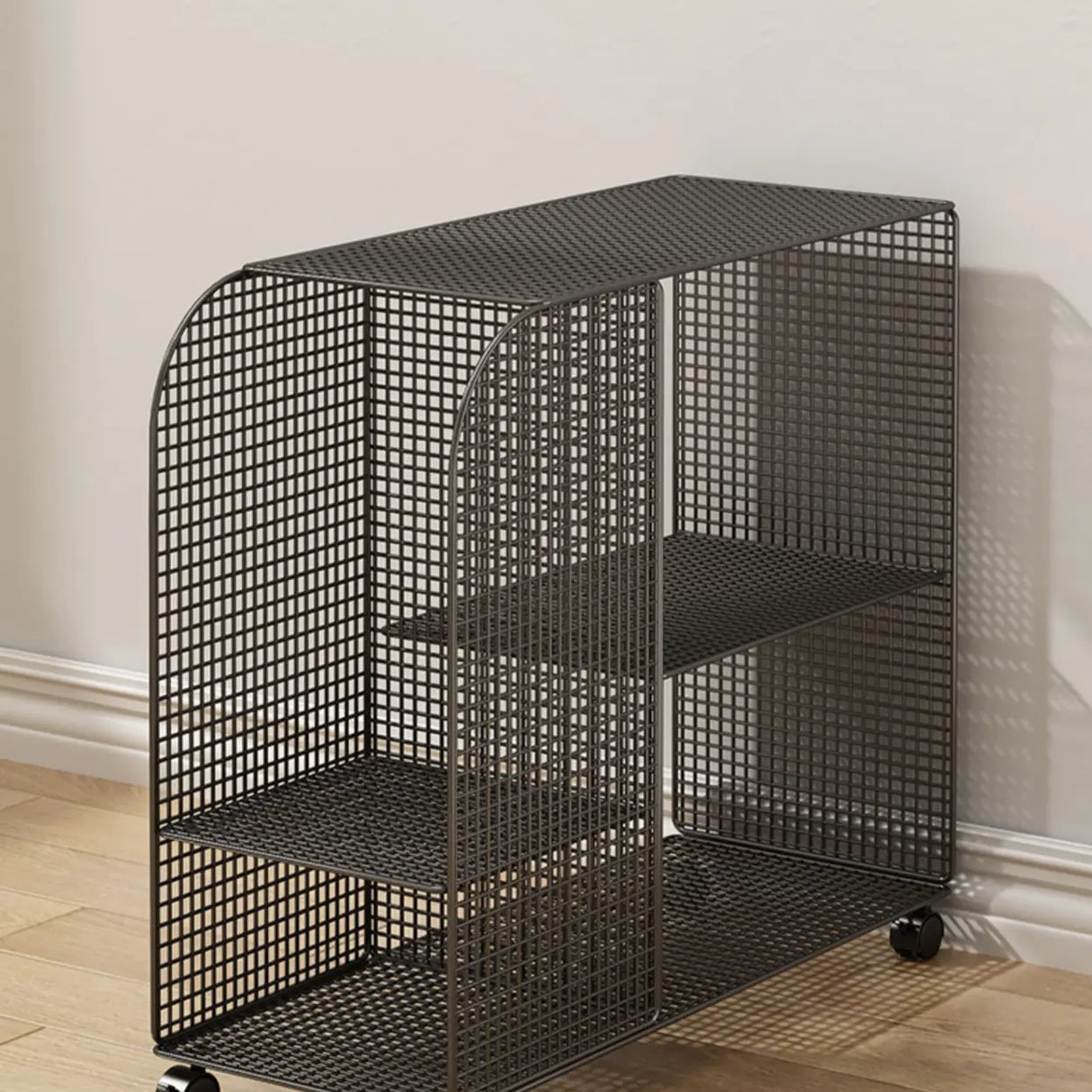 Casual Chic Gray Alloy Rolling Mesh Storage Bookcase Image - 14