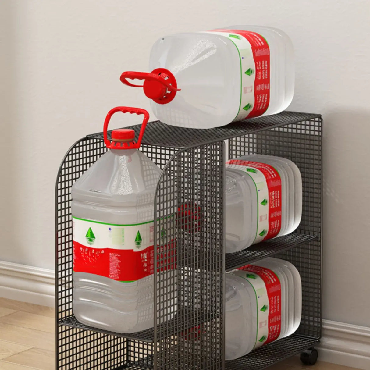 Casual Chic Gray Alloy Rolling Mesh Storage Bookcase Image - 16