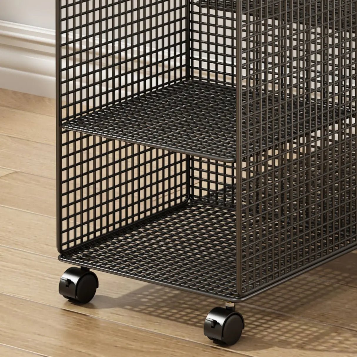 Casual Chic Gray Alloy Rolling Mesh Storage Bookcase Image - 17