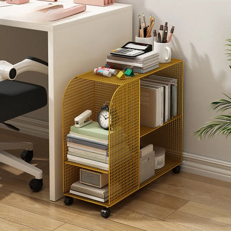 Casual Chic Gray Alloy Rolling Mesh Storage Bookcase Image - 2
