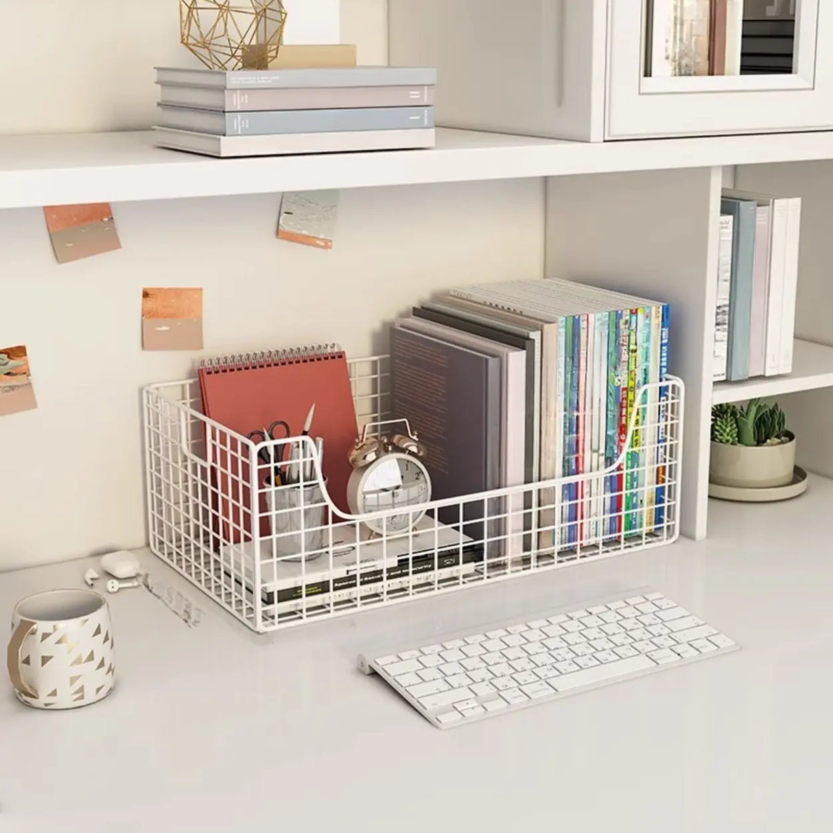 Casual Chic Gray Alloy Rolling Mesh Storage Bookcase Image - 24
