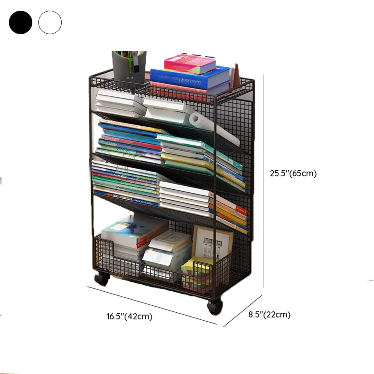 Casual Chic Gray Alloy Rolling Mesh Storage Bookcase Image - 29