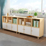 Casual Closed White Doors Pine Modern Long Bookcase Image - 1