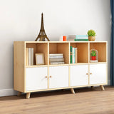 Casual Closed White Doors Pine Modern Long Bookcase Image - 10
