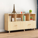 Casual Closed White Doors Pine Modern Long Bookcase Image - 11