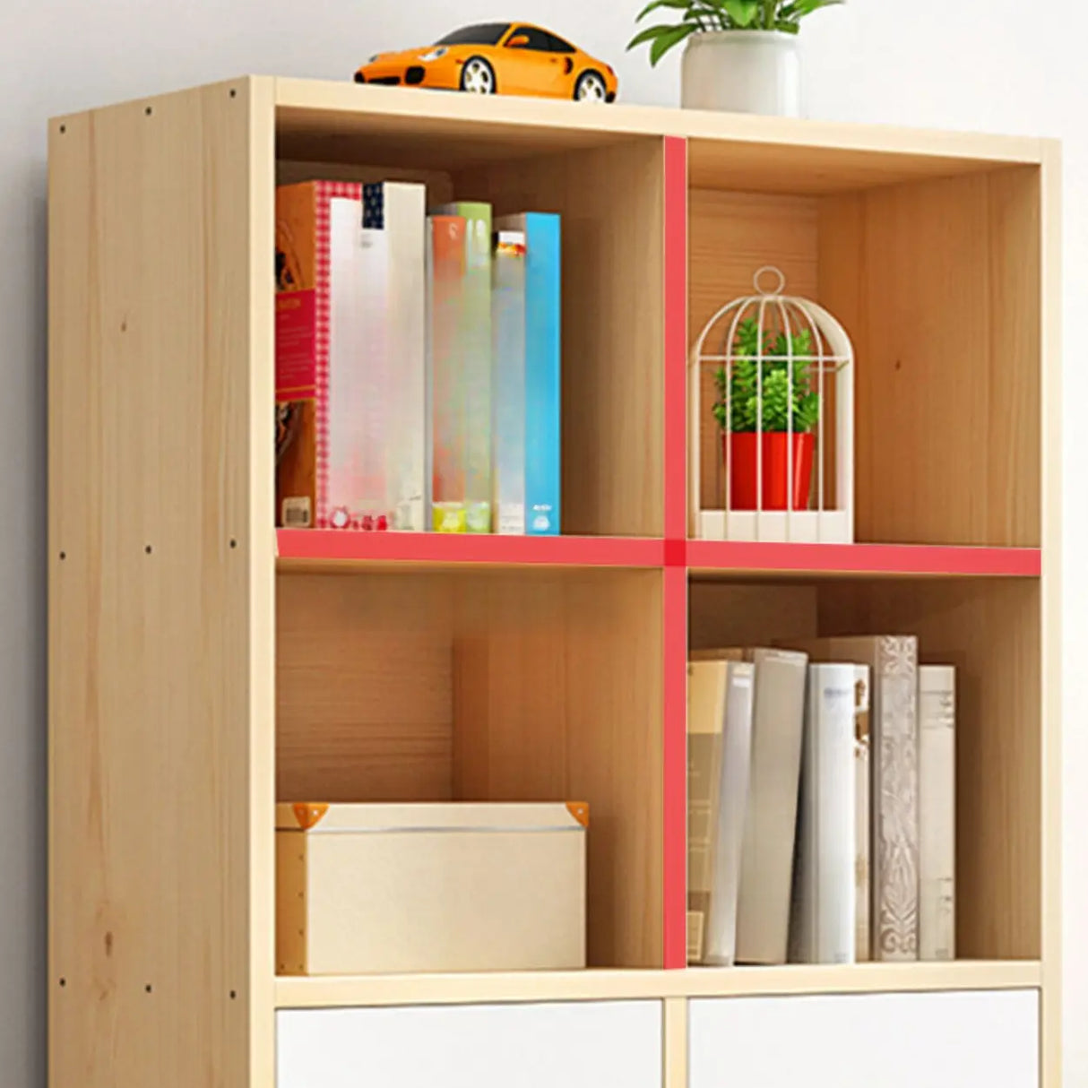 Casual Closed White Doors Pine Modern Long Bookcase Image - 13