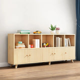 Casual Closed White Doors Pine Modern Long Bookcase Image - 15