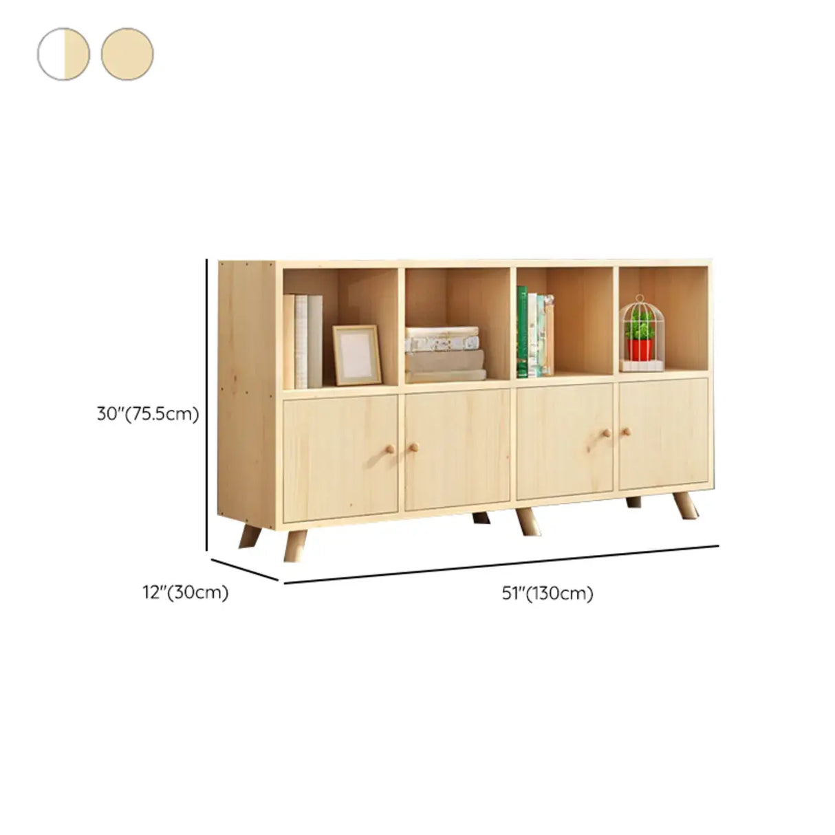 Casual Closed White Doors Pine Modern Long Bookcase Image - 35