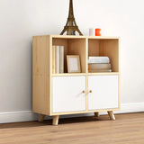 Casual Closed White Doors Pine Modern Long Bookcase Image - 2