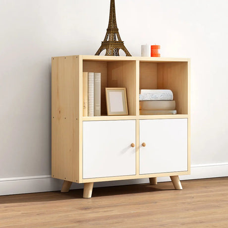 Casual Closed White Doors Pine Modern Long Bookcase Image - 2