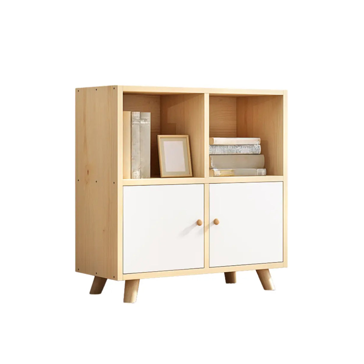 Casual Closed White Doors Pine Modern Long Bookcase Image - 20
