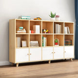 Casual Closed White Doors Pine Modern Long Bookcase Image - 25
