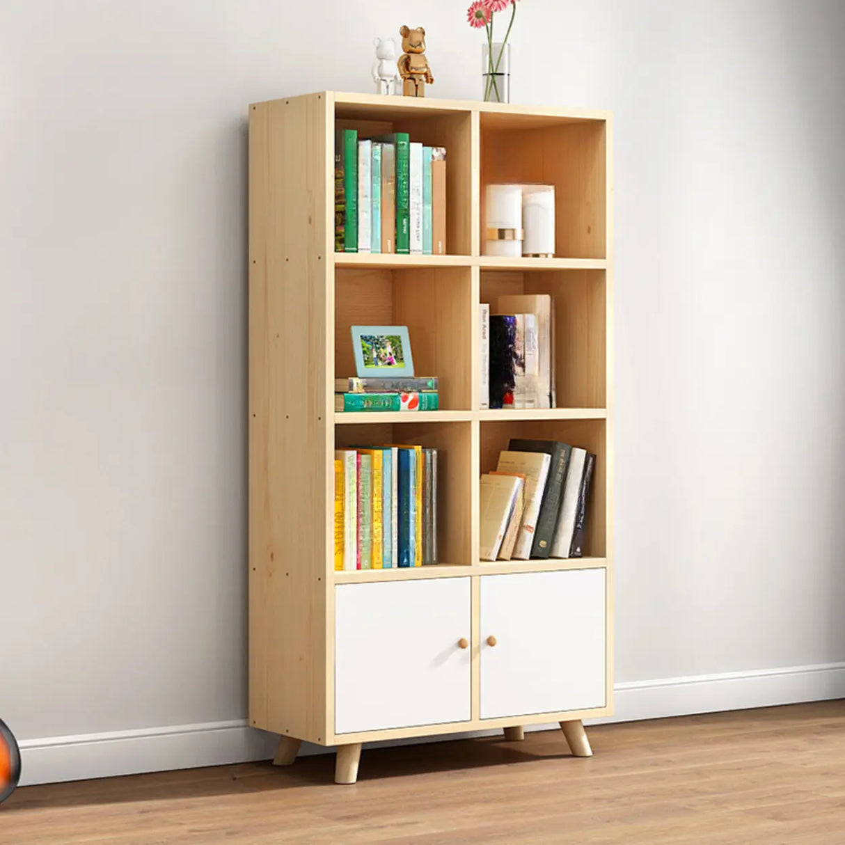 Casual Closed White Doors Pine Modern Long Bookcase Image - 27