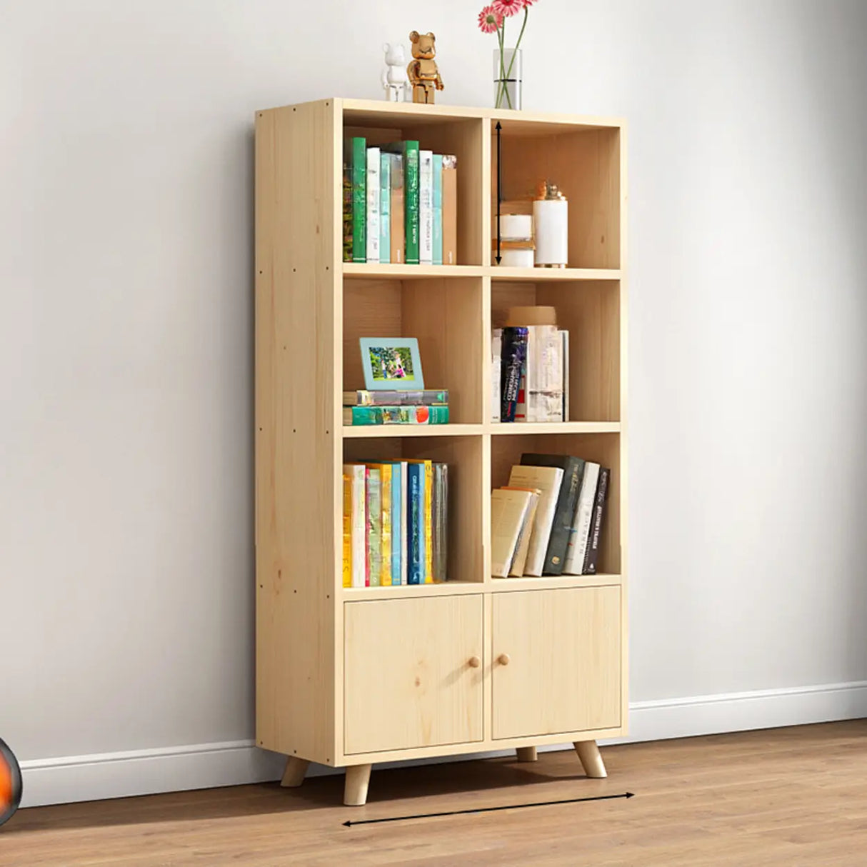 Casual Closed White Doors Pine Modern Long Bookcase Image - 28