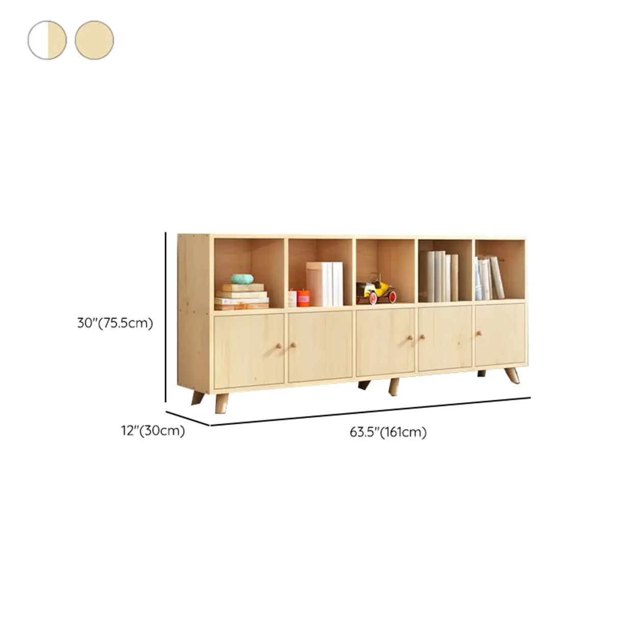 Casual Closed White Doors Pine Modern Long Bookcase Image - 36