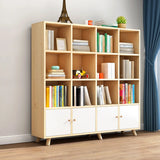Casual Closed White Doors Pine Modern Long Bookcase Image - 31