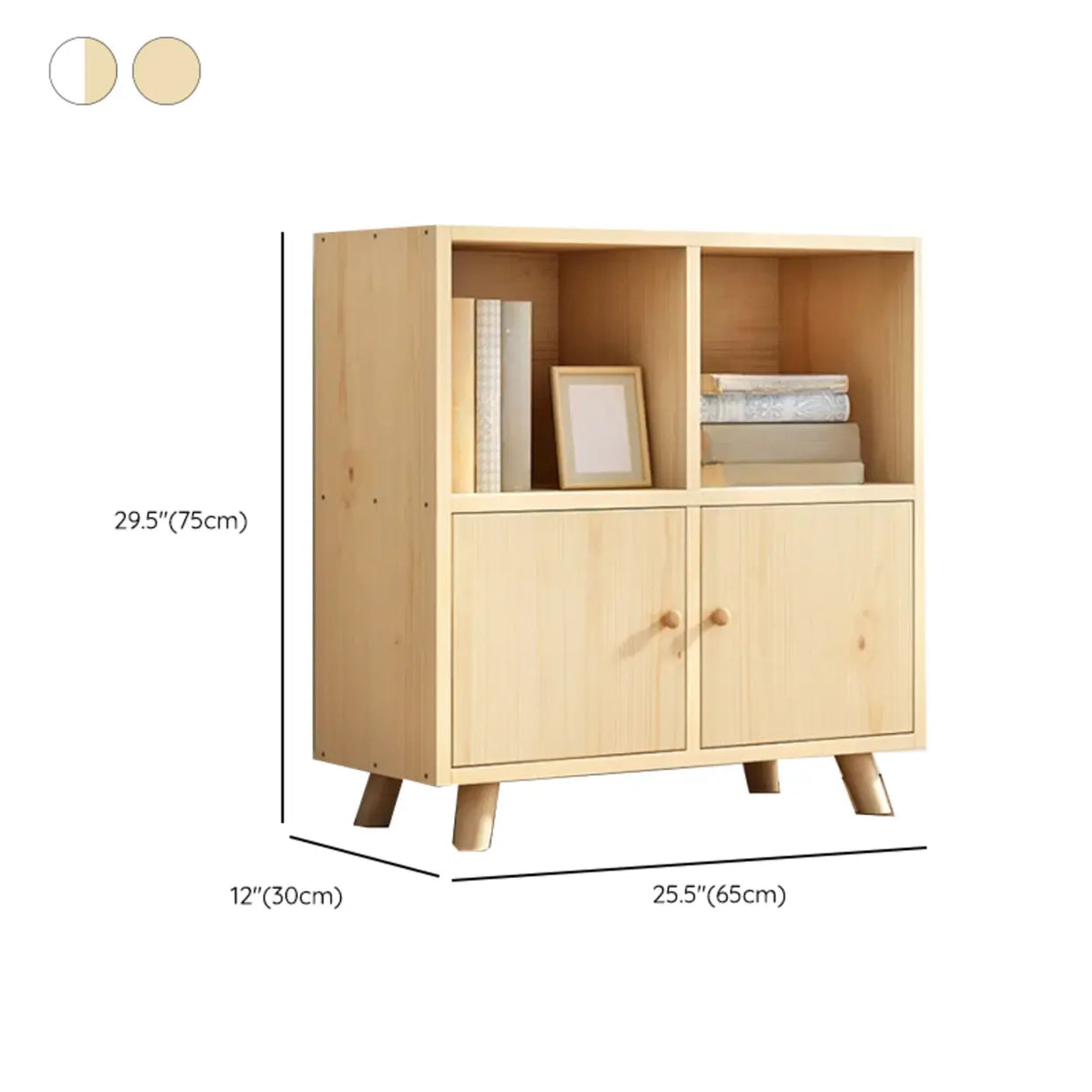 Casual Closed White Doors Pine Modern Long Bookcase 