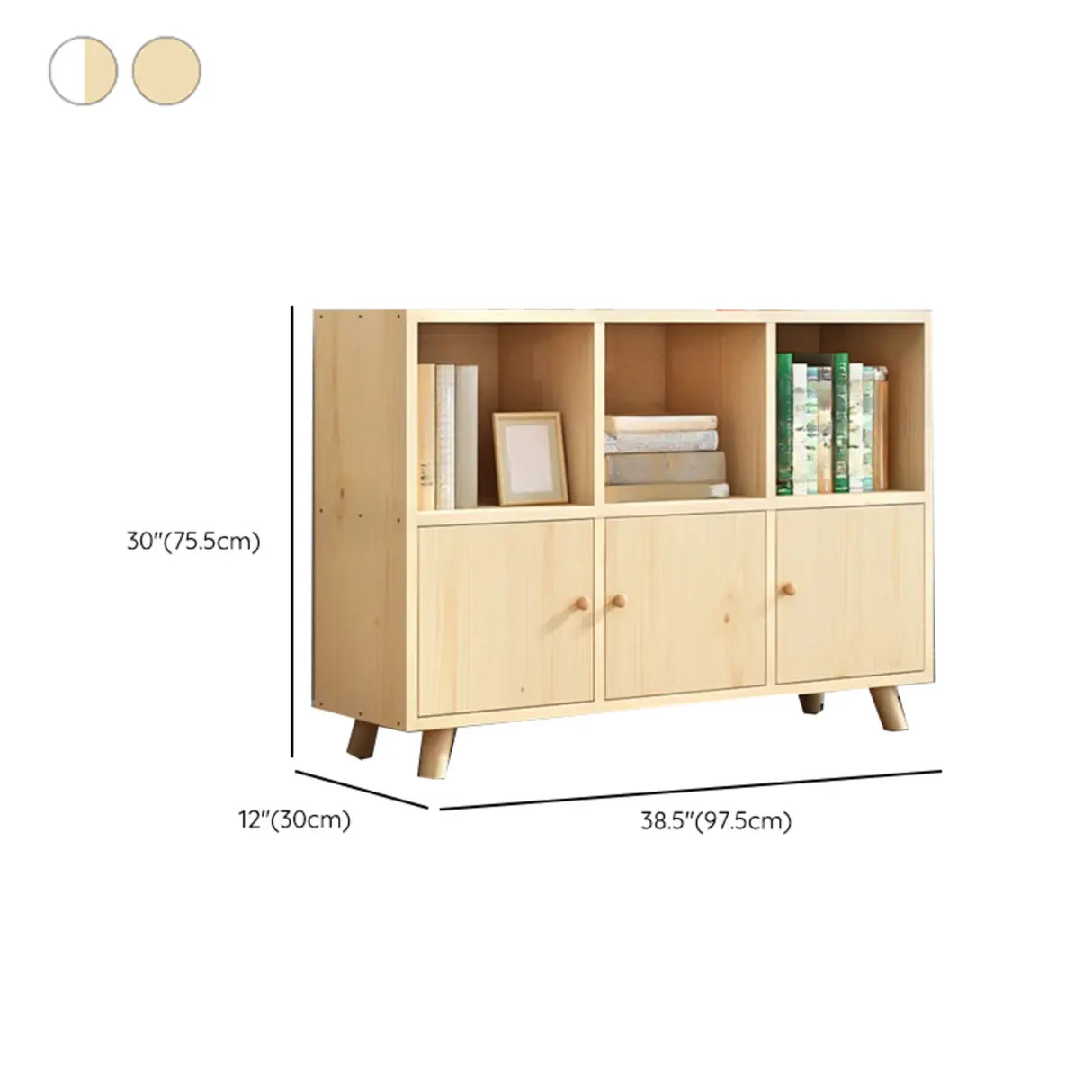 Casual Closed White Doors Pine Modern Long Bookcase Image - 34