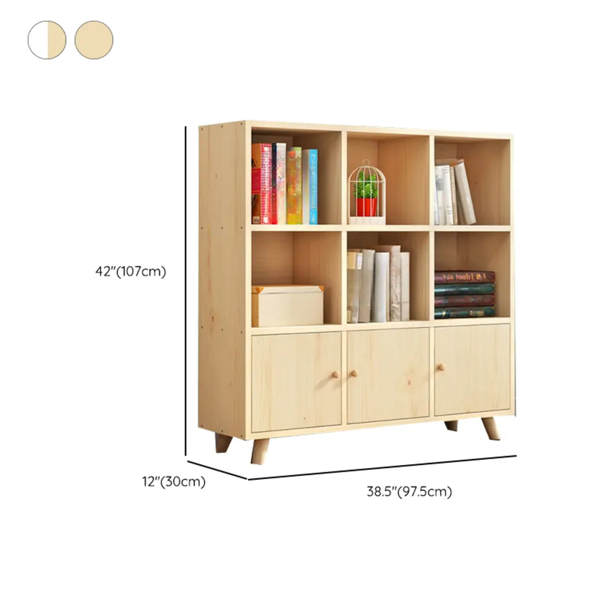 Casual Closed White Doors Pine Modern Long Bookcase Image - 38