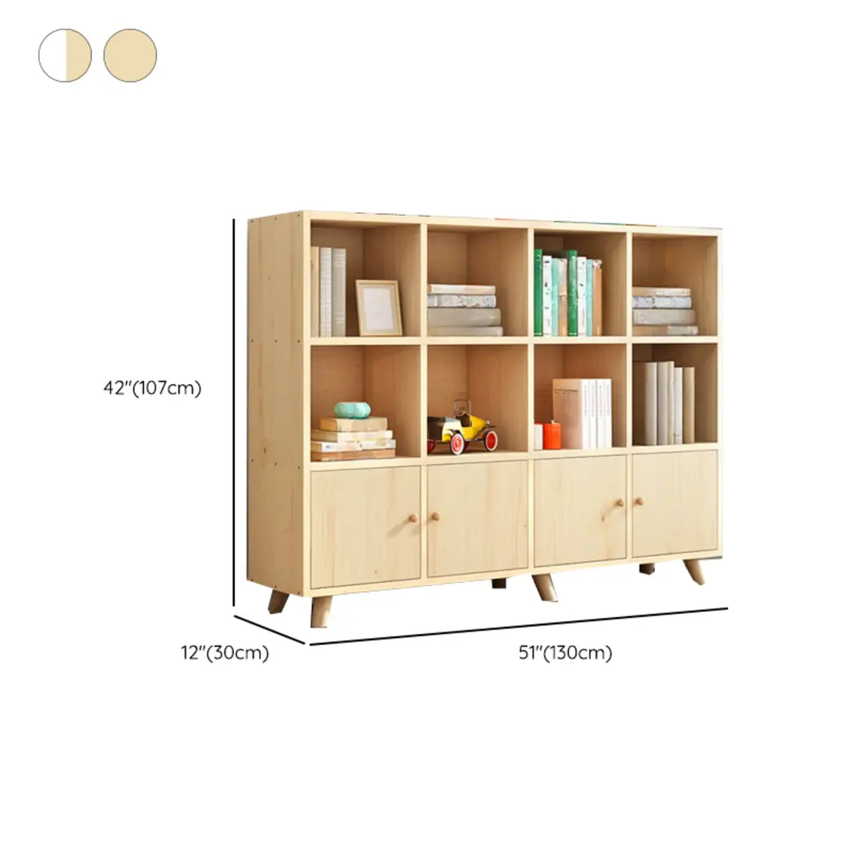 Casual Closed White Doors Pine Modern Long Bookcase Image - 39