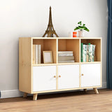 Casual Closed White Doors Pine Modern Long Bookcase Image - 6